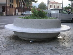 Bianco Carrara Marble Circular Benches and Planter, Bianco Carrara C White Marble Benches
