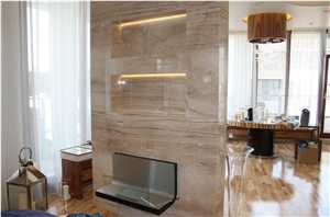 Breccia Sarda Limestone Fireplace, Breccia Sarda Chiaro Beige Limestone Fireplace