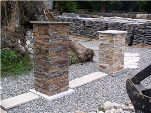 Cultured Stone Gate Post, Stone Fences, Cyanosis Green Slate Gate Post