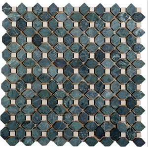 India Green Marble Mosaic Tiles, Gemstone Green Marble Mosaic