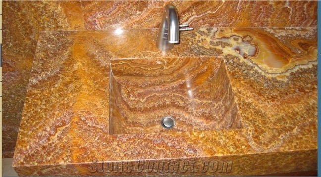 Bathroom Solid Sink with Onyx Jasper, Jasper Yellow Onyx Sink
