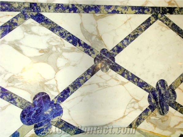 Blue Sodalite And Calacatta Gold Marble Floor Tiles