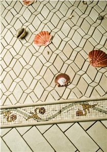 Mosaic Border Line and Wall Tiles, Moon Beige Limestone Mosaic Border