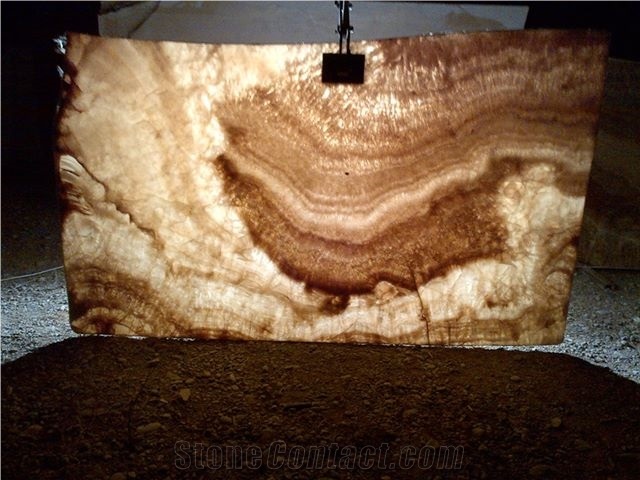 Brown Onyx Blocks and Slabs, Onice Miele Nuvolato Brown Onyx Block