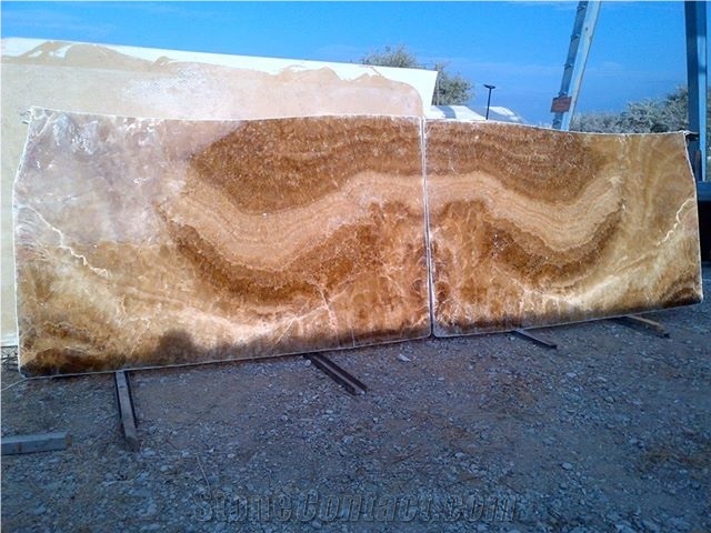 Brown Onyx Blocks and Slabs, Onice Miele Nuvolato Brown Onyx Block
