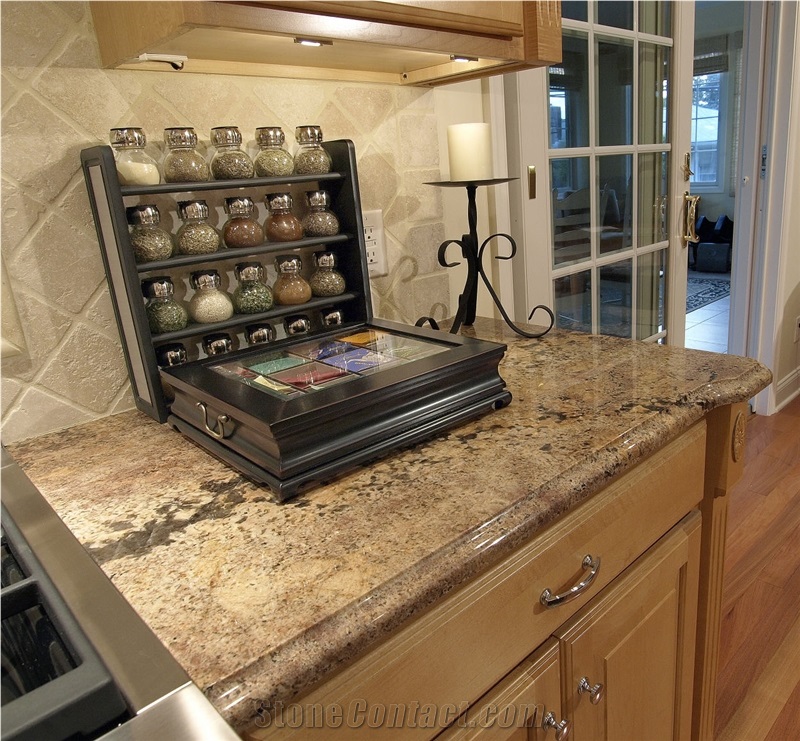 Juparana Romance Granite Ogee Edging Countertop, Romance Brown Granite Countertop