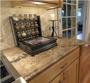 Juparana Romance Granite Ogee Edging Countertop, Romance Brown Granite Countertop
