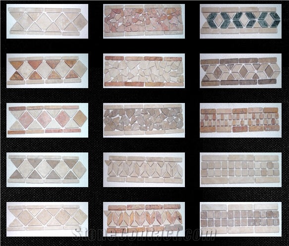 Durango Travertine Mosaic Borders, Durango Autumn Beige Travertine Mosaic Borders