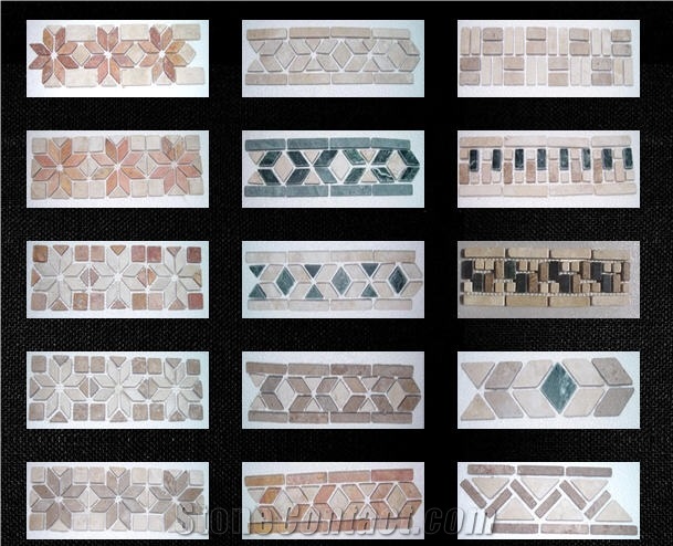 Durango Travertine Mosaic Borders, Durango Autumn Beige Travertine Mosaic Borders