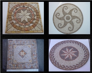 Peach Travertine Mosaic Medallions, Peach Pink Travertine Mosaic Medallions
