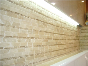 Ottoman Bath Wall Mesh Mounted Mosaic, Perlatto Beige Limestone