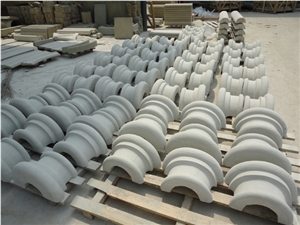 Round Column Pillar Base, White Sandstone Column Top Honed