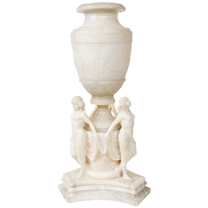 Carved White Alabaster Neoclassical Style Urn, Alabastro Transparente White Alabaster Urn