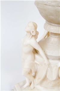 Carved White Alabaster Neoclassical Style Urn, Alabastro Transparente White Alabaster Urn