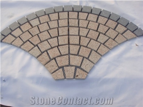 Yellow Granite G682 Cobble Pavers on Mesh