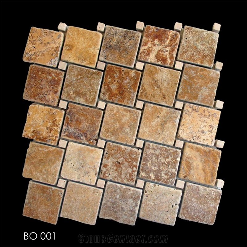 Noce Walnut Travertine Mosaic, Noce Walnut Brown Travertine Mosaic
