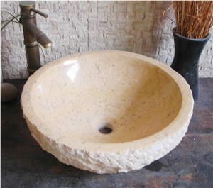 Beige Limestone Bathroom Round Sinks,Wash Basins,Vessel Sinks