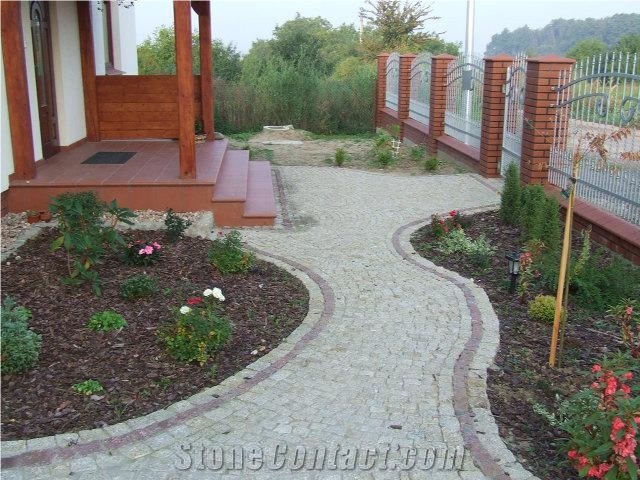 Grey Granite Cobble Stone, Paving Stone, Strzelin Grey Granite Paving Stone