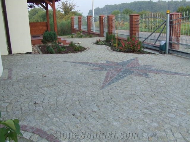 Grey Granite Cobble Stone, Paving Stone, Strzelin Grey Granite Paving Stone