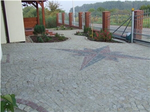 Grey Granite Cobble Stone, Paving Stone, Strzelin Grey Granite Paving Stone