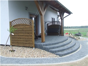Grey Granite Terrace Cobbles and Deck Stairs, Zimnik Grey Granite Deck Stairs