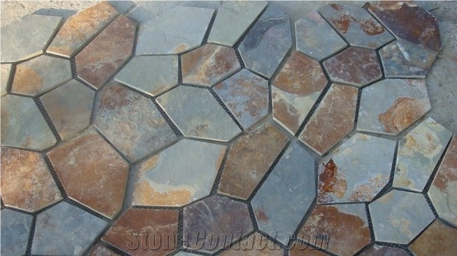 Compare Natural Yellow Mats Flooring Flagstone, Hebei Rust Slate Flagstone