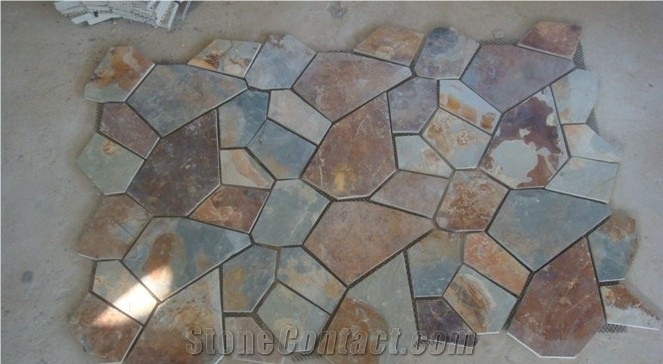 Compare Natural Yellow Mats Flooring Flagstone, Hebei Rust Slate Flagstone