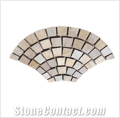 Fan Shaped Cubic Stone, Beige Slate Cobble, Pavers
