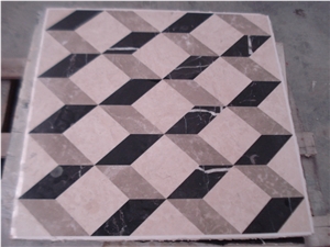 Marble Inlayed Parquet-floor Tiles, Beige Marble Medallion