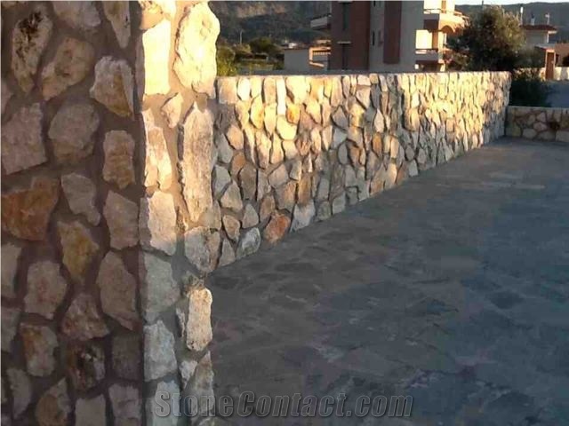 Rockface Rodos Stone, Beige Quartzite Building, Walling