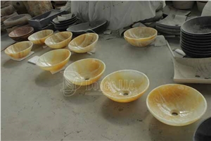 China Crystal Yellow Polished Onyx Round Sinks & Bowls