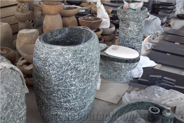 China Green Pedestal Basin, Green Granite Bath Accessories