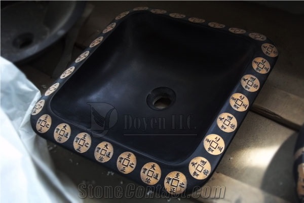 China Pure Black Honed Granite Square Vessel Sinks & Bowls