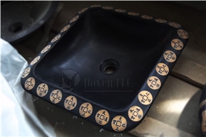 China Pure Black Honed Granite Square Vessel Sinks & Bowls