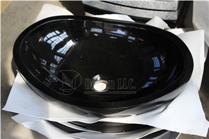 China Pure Black Polished Granite Oval Vessel Basins
