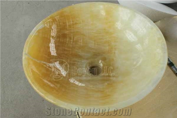 China Resin Yellow Bathroom Polished Onyx Round Sinks & Bowls