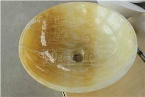 China Resin Yellow Bathroom Polished Onyx Round Sinks & Bowls