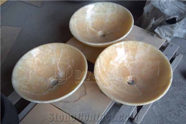 China Resin Yellow Bathroom Polished Onyx Round Sinks & Bowls