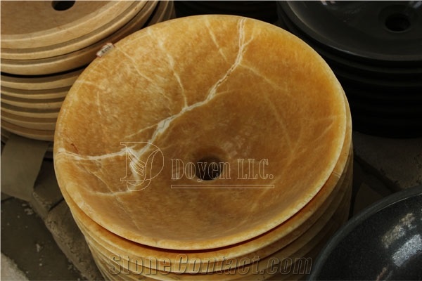 China Resin Yellow Bathroom Polished Onyx Round Sinks & Bowls