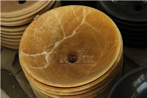 China Resin Yellow Bathroom Polished Onyx Round Sinks & Bowls