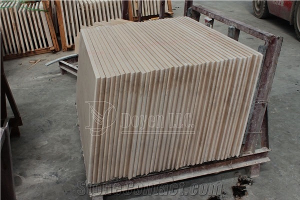 China Wood Grain Beveled Edge Beige Sandstone Walling Panels