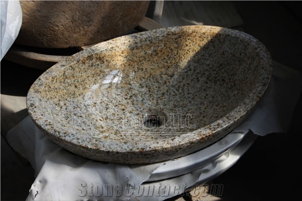 G682 Oval Bowl Sinks & Vessel Basins, Golden Peach, Desert Gold, Rusty Yellow Granite Basins
