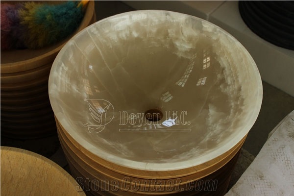 Iran White Onyx Bathroom Polished Onyx Round Bowls