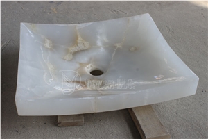 Polished Iran Pure White Onyx Bathroom Rectangular Vessel Sinks