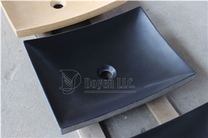 Pure Black Rectangular Honed Basins & Vessel Bowls, Pure Black Granite Sinks