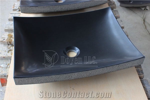 Pure Black Rectangular Honed Basins & Vessel Bowls, Pure Black Granite Sinks