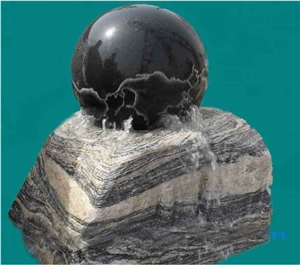 Black Granite Globe Carving Fountain, Shanxi Black