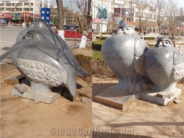Blue Limestone Owl Statue,Sculpture, Cuckoo Statue