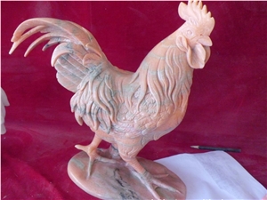 Blue Limestone Peacock Sculpture, Cock Statue