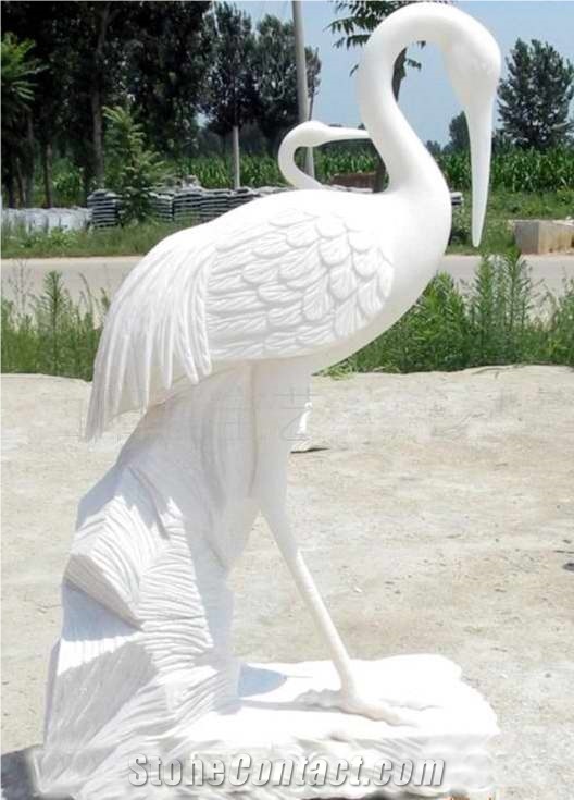 White Marble Crane, Waterbird Sculpture